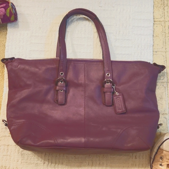Coach Purple Leather Tote Bag - Picture 1 of 8